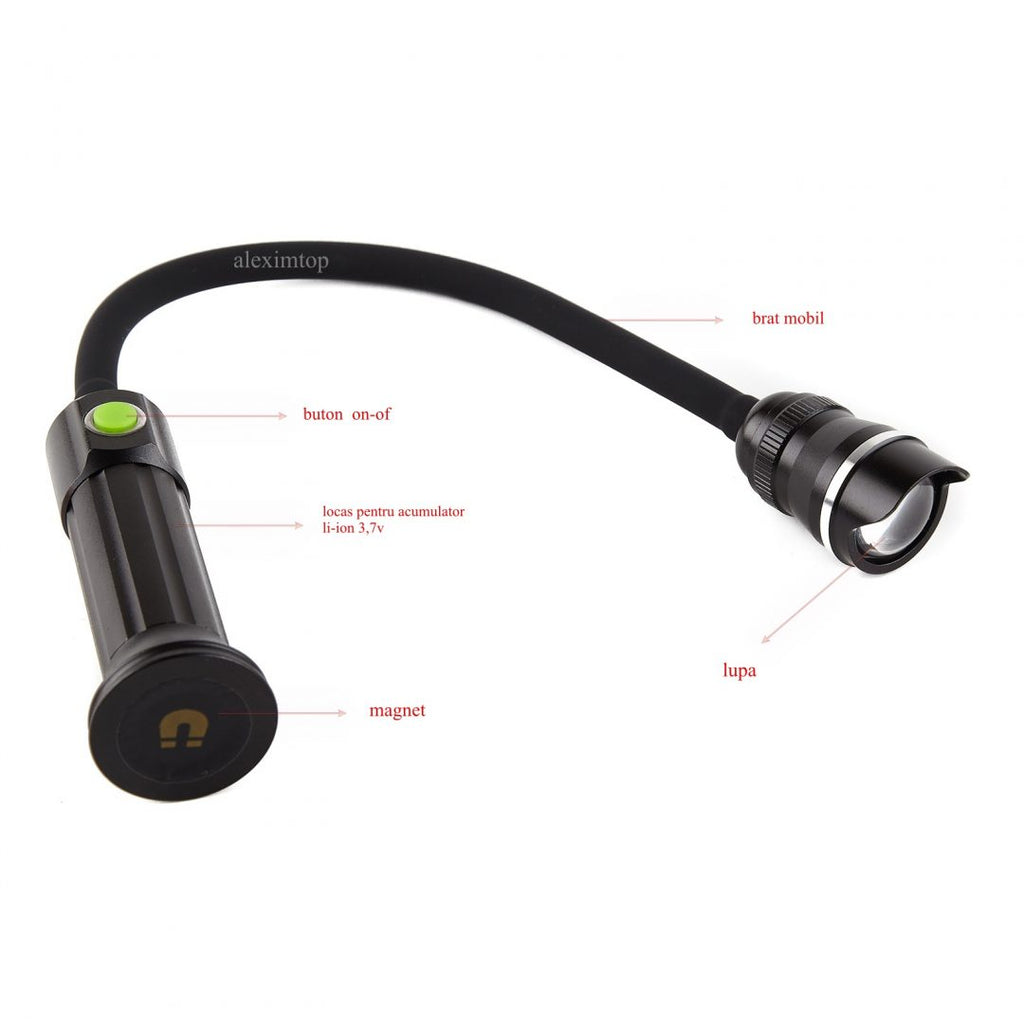 Lanterna de lucru cu magnet, brat mobil, led T6 1000Lm, 1x3,7v li-ion/FS-888 - Frize