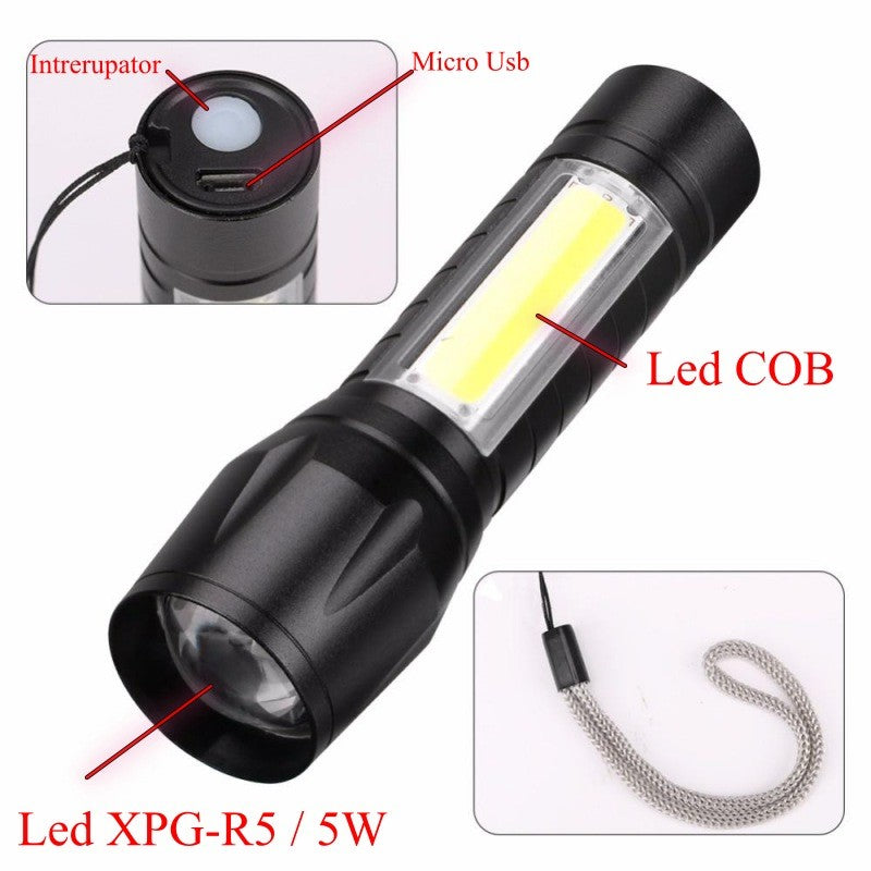 Lanterna de Mana 1 Led 5W XPE + COB Led si Acumulator - Frize