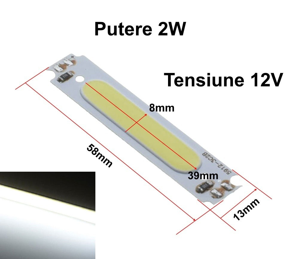 Led COB, 58x13mm/2W Alb-Rece - Frize