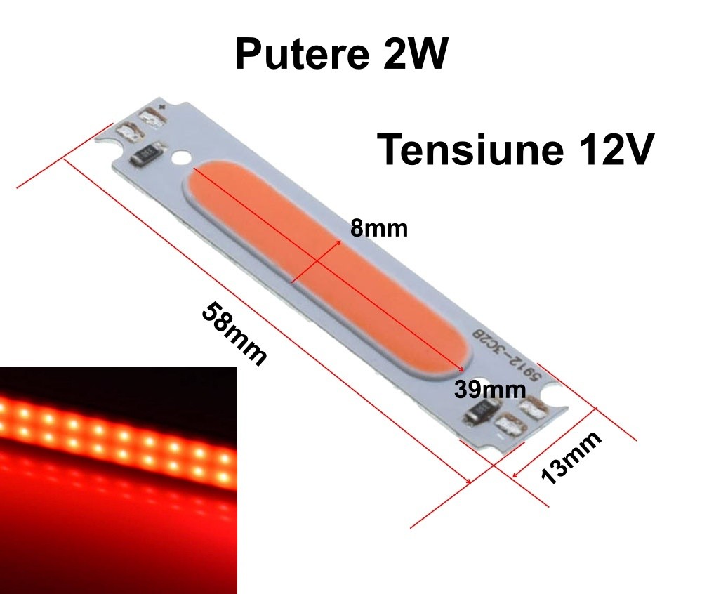Led COB, 58x13mm/2W Rosu - Frize