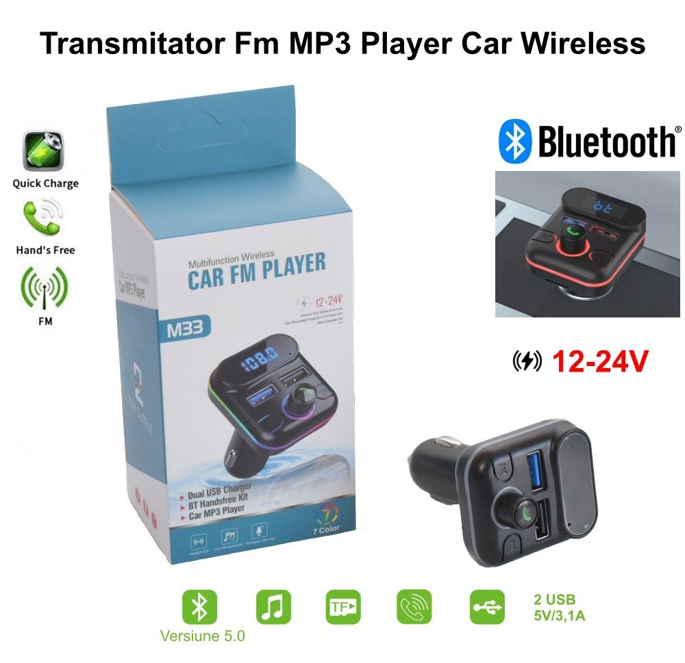 Modulator FM Auto cu Bluetooth V5.0 / M33 - Frize