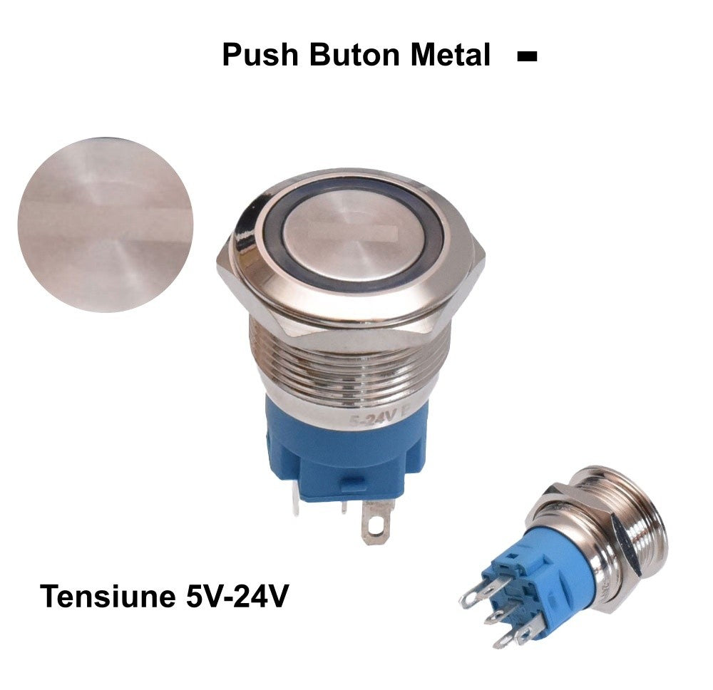Push Buton 5-24V / 19mm, Minus (-) Led Albastru - Frize