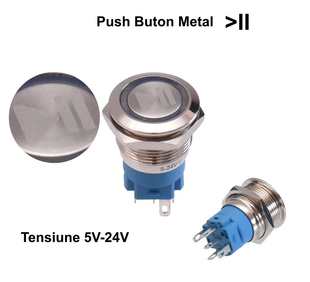 Push Buton 5-24V / 19mm (Play) Led Albastru - Frize