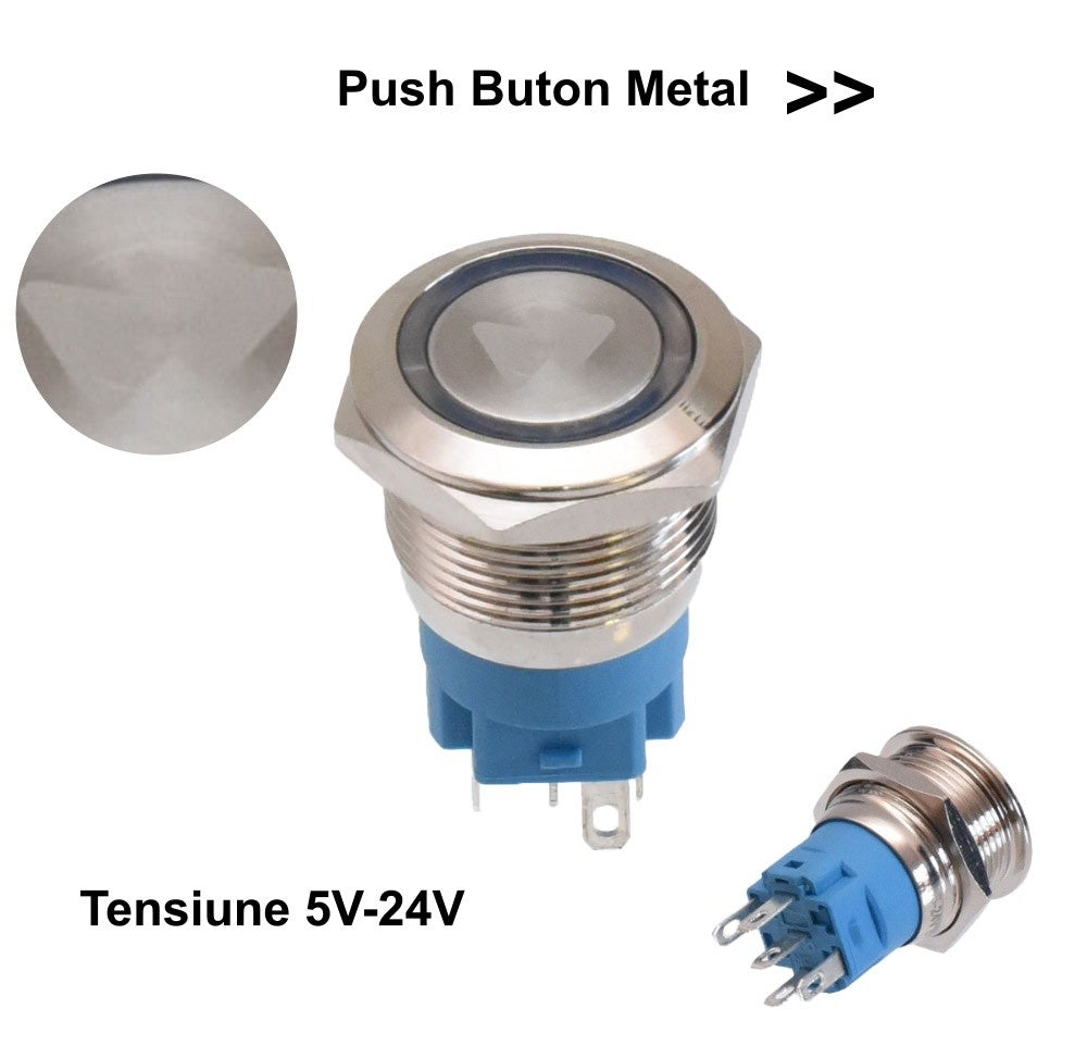 Push Buton 5-24V / 19mm (Up) Led Albastru - Frize