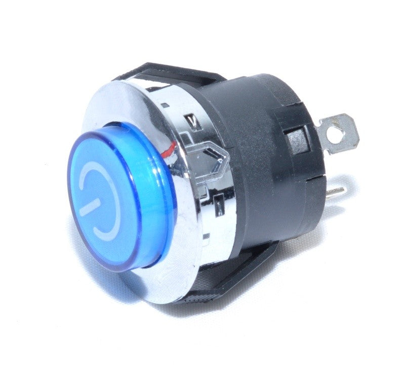 Push Buton Albastru 22x32mm cu Retinere 24V - 20A - Frize