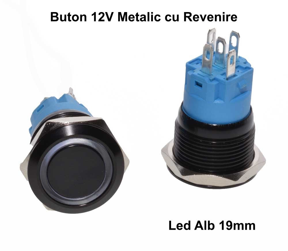 Push Buton Negru 19mm/Led Alb - Frize