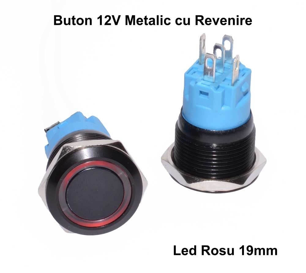 Push Buton Negru 19mm/Led Rosu - Frize