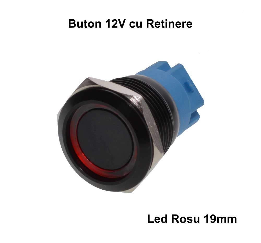 Push Buton Negru 19mm/Retinere cu Led Rosu - Frize