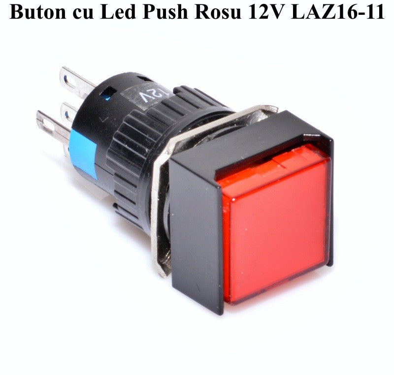 Push Buton Patrat Rosu 12V - 16mm - Frize
