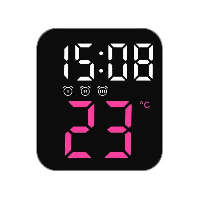 Digitális asztali óra lila LED fénnyel, 3 ébresztővel, naptárral, hőmérséklettel, szundi funkcióval, 2 intenzitási fokozattal, éjszakai üzemmóddal