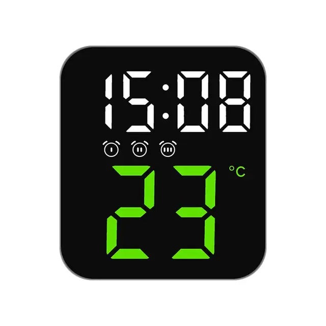 Ceas Digital de Masa cu Lumina Led Verde, 3 Alarme, Calendar, Temperatura, Functie Snooze, 2 Trepte de Intensitate, Mod de Noapte - Frize