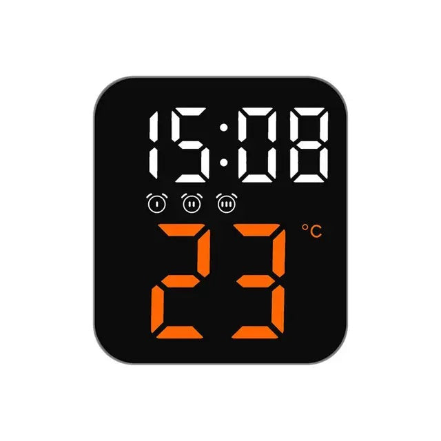 Ceas Digital de Masa cu Lumina Led Portocaliu, 3 Alarme, Calendar, Temperatura, Functie Snooze, 2 Trepte de Intensitate, Mod de Noapte - Frize