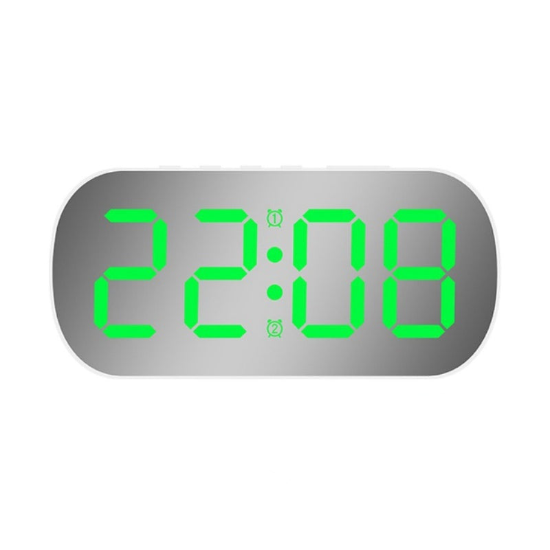 Ceas Digital de Masa cu Led Verde, Stil Oglinda Oval, Alarma, Ecran LED, 5 Niveluri de Luminozitate, Adaptor Inclus, Alb - Frize