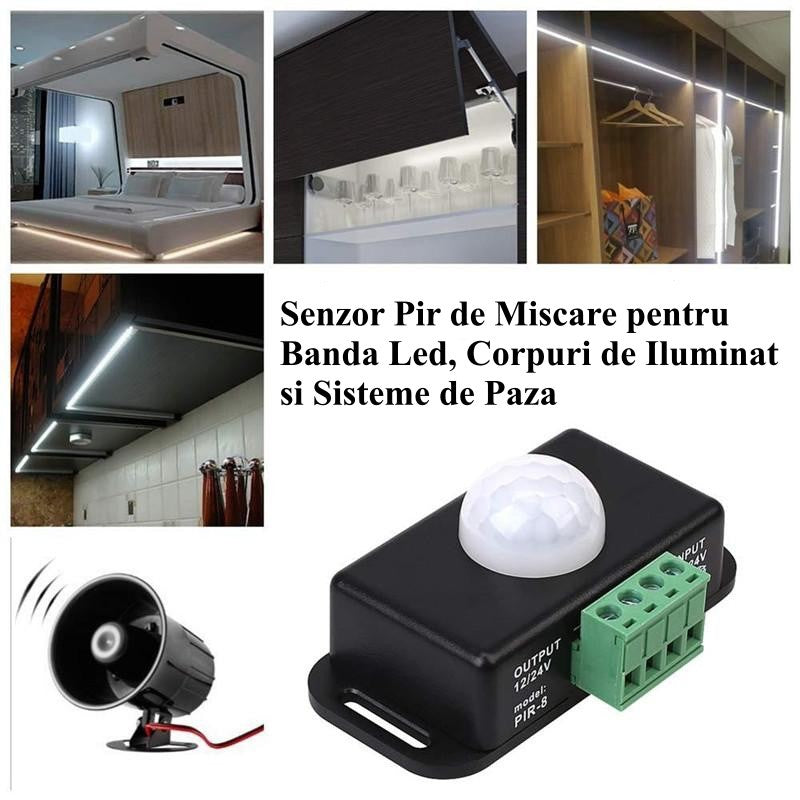 Senzor PIR-8 Comutator Miscare 12V-24V/6A - Frize