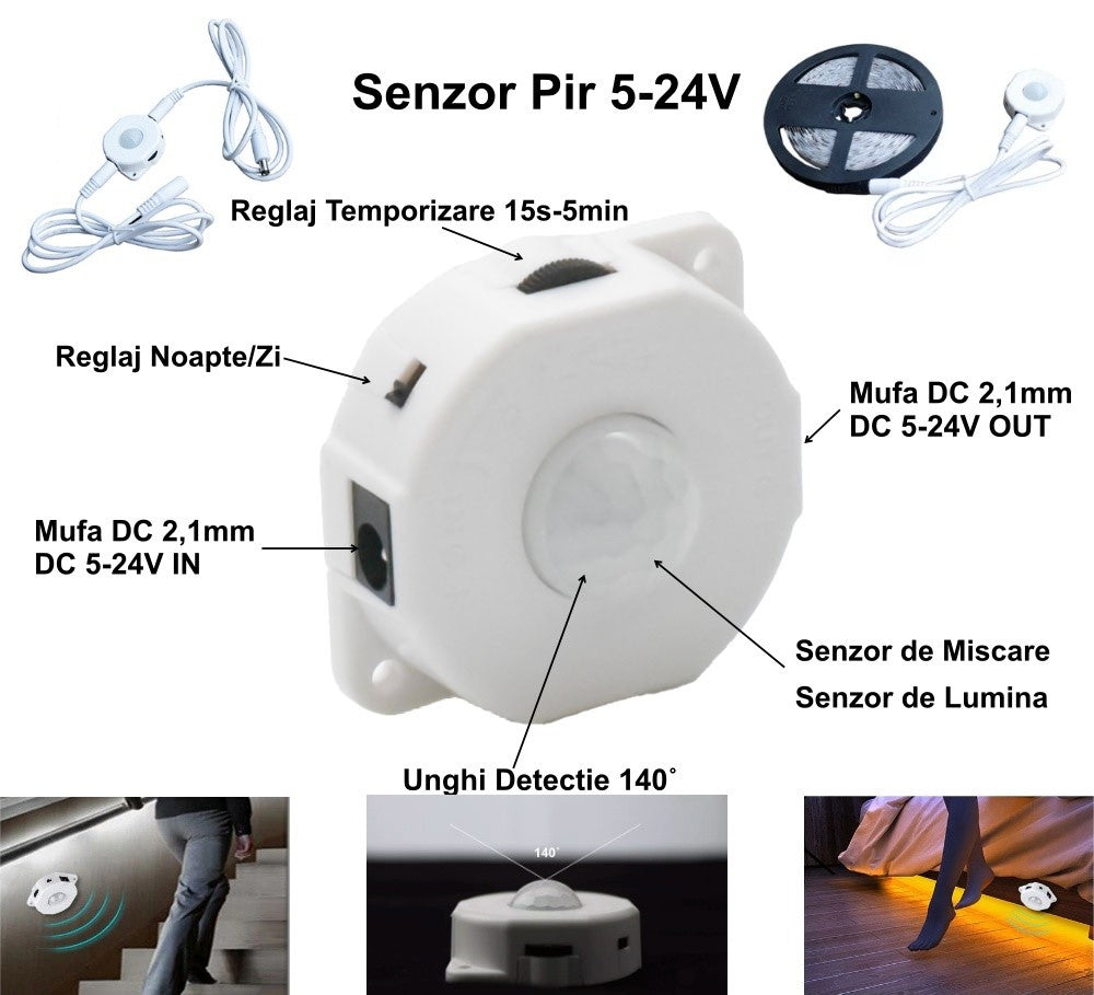 Senzor Pir de Miscare, 5-24V cu Reglaj - Frize