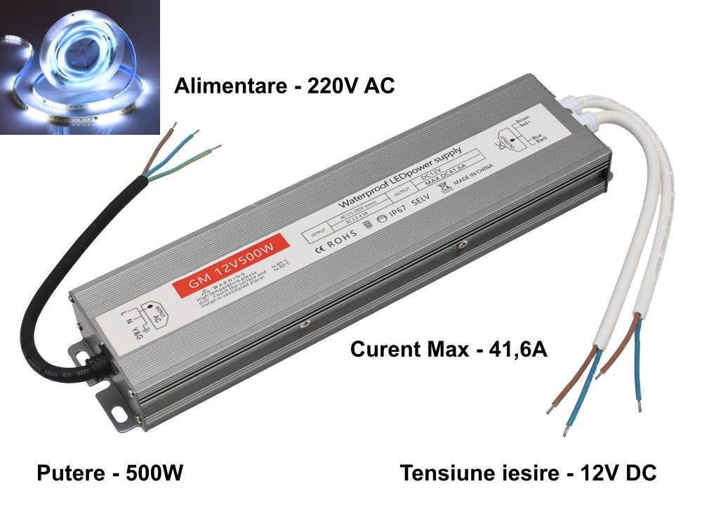 Sursa Alimentare 12V-500W / 41,6A Slim EX IP67 - Frize