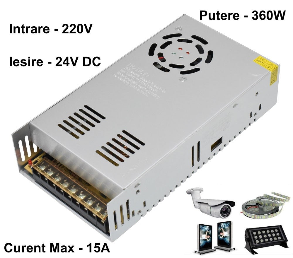Sursa de Alimentare Metalica 220V-24V/360W-15A - Frize