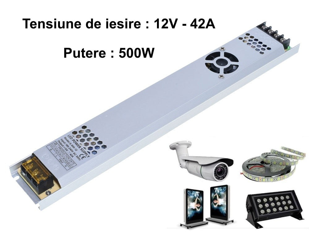 Sursa de Alimentare Slim 12V-500W / 42A - Frize