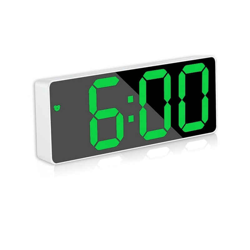 Ceas Electronic de Masa cu Lumina Led Verde, Temperatura, Alarma, Comanda Vocala, 2 Trepte de Lumina, 160 X 60 X 25 mm, Adaptor Inclus, Alb - Frize
