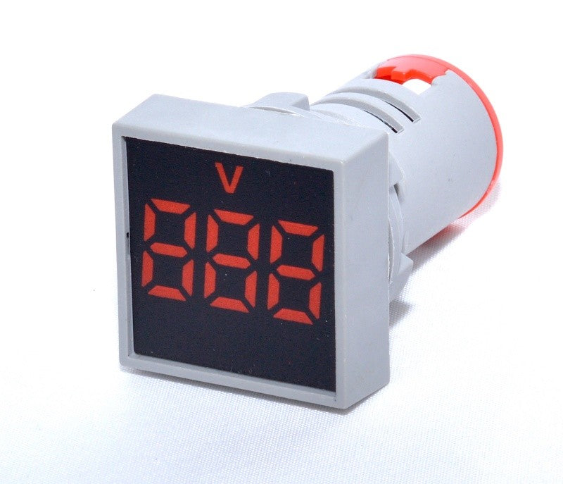 Voltmetru Patrat de Panou 22mm, Rosu - Frize